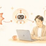 とがった赤いクレームの吹き出しが、AIによって落ち着いた返信文に整えられるイメージ