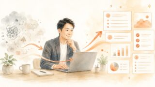 あいまいな頼み方を整えると、AIから伝わる答えが返ってくる様子を表した水彩イラスト