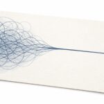 からまった何本もの線が、一本のまっすぐな線にまとまっていく様子を描いた水彩画