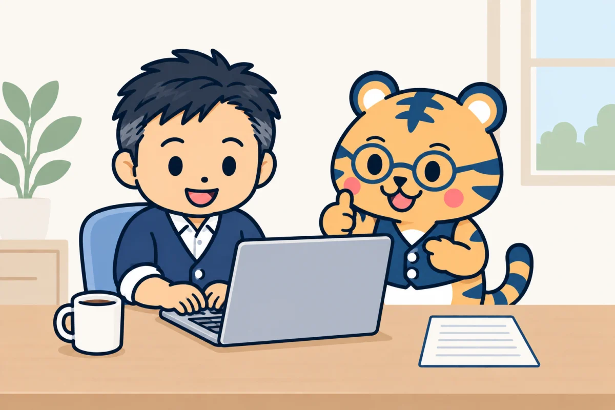 導入の日に使い方をお伝えする様子のイラスト(2枚目)
