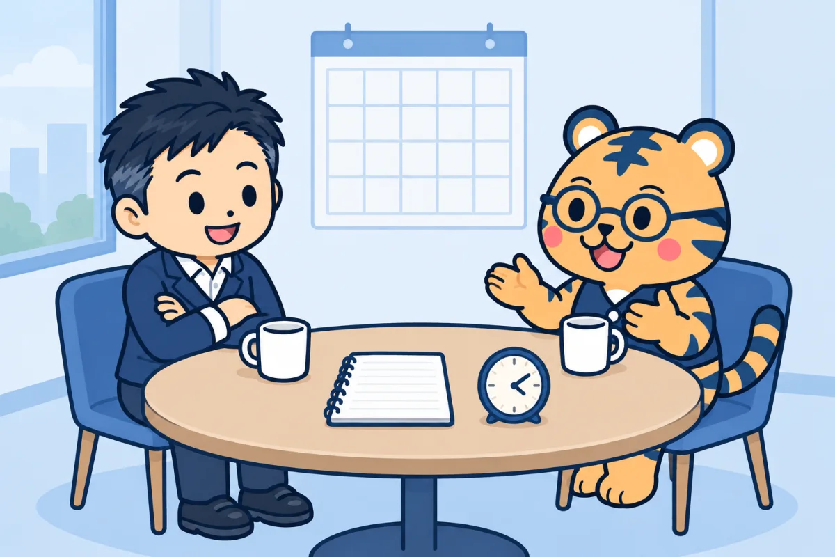 導入後の打ち合わせの様子のイラスト(3枚目)