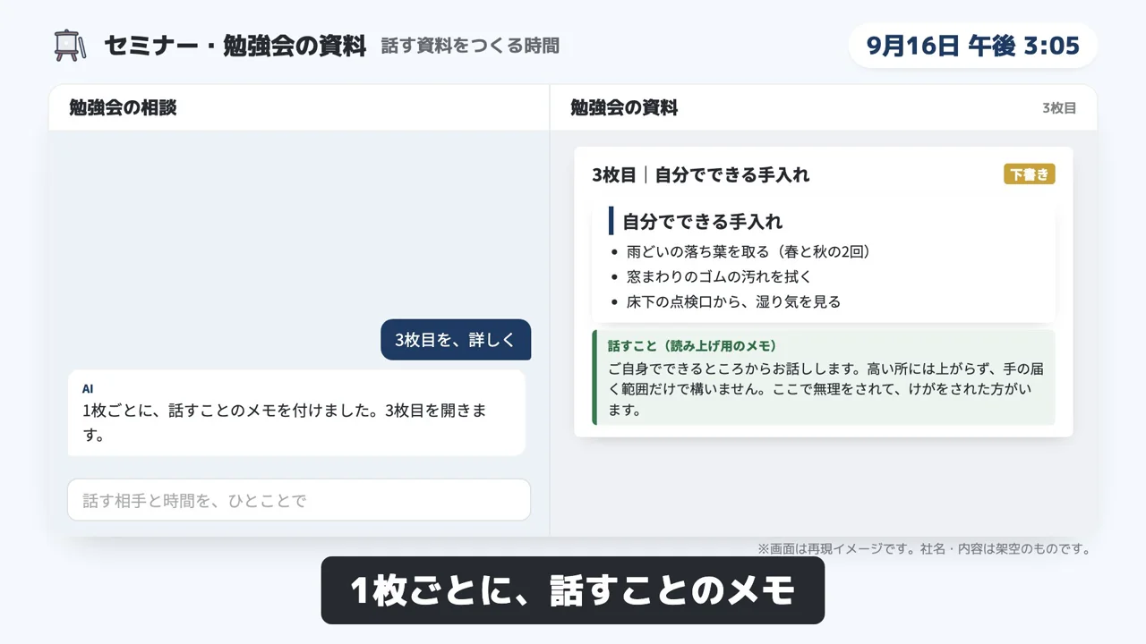 セミナー・勉強会の資料のデモ画面（再現イメージ）