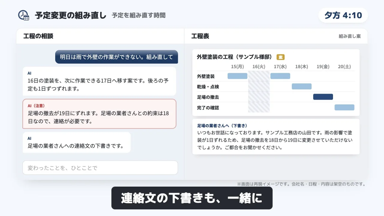 予定変更の組み直しのデモ画面（再現イメージ）
